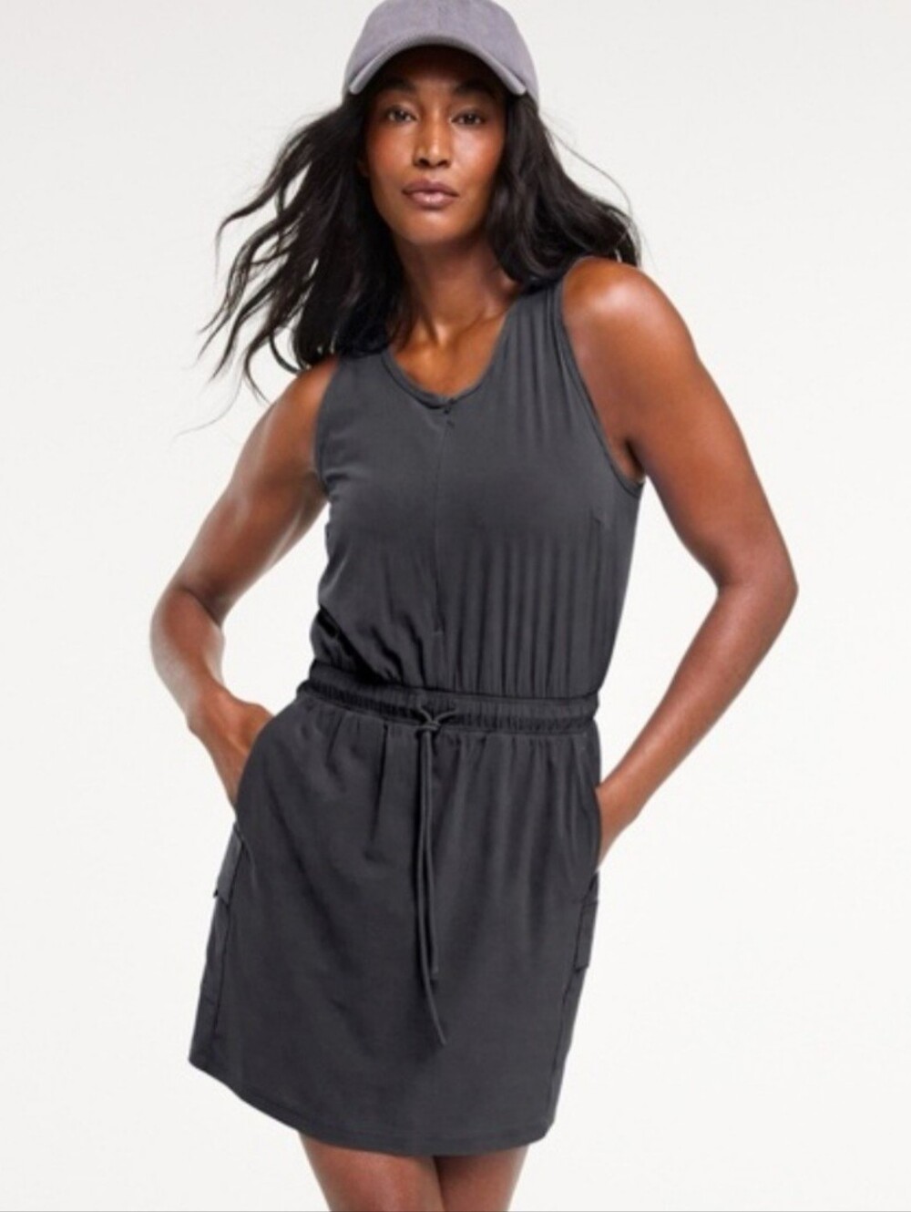 FLX Woven Sleeveless Dress With Built-In Shorts Dark Gray Medium